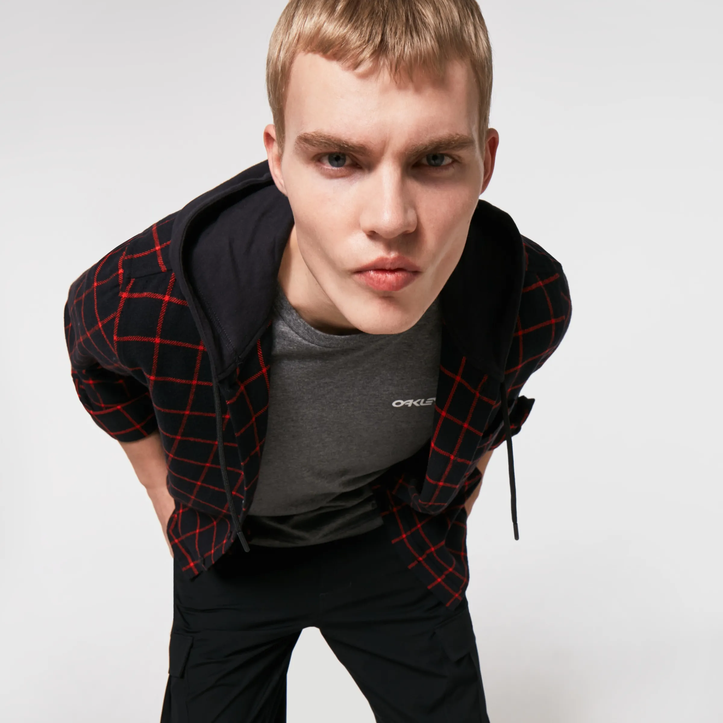 Oakley Hooded Button Down Black/Red Check Outlet