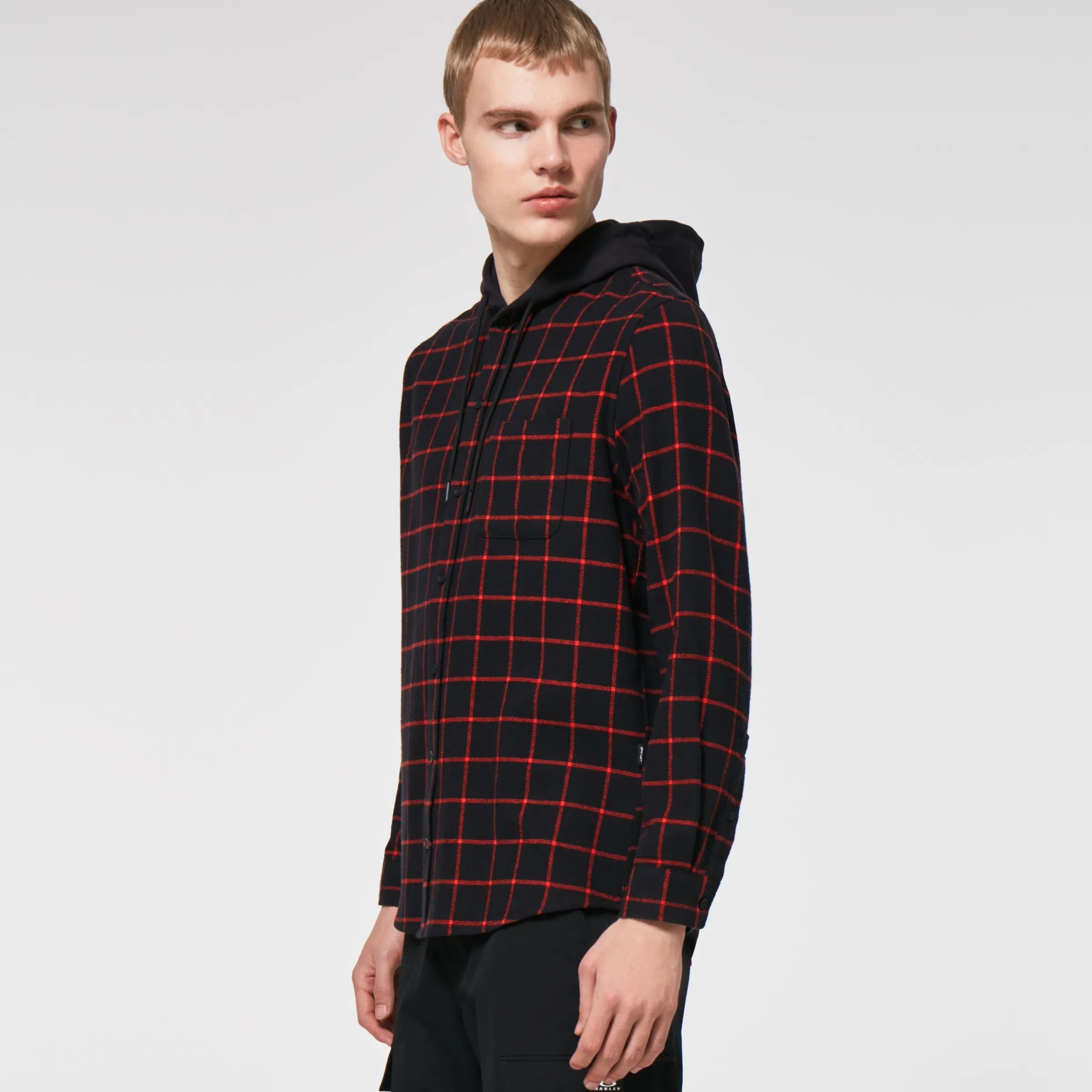 Oakley Hooded Button Down Black/Red Check Outlet