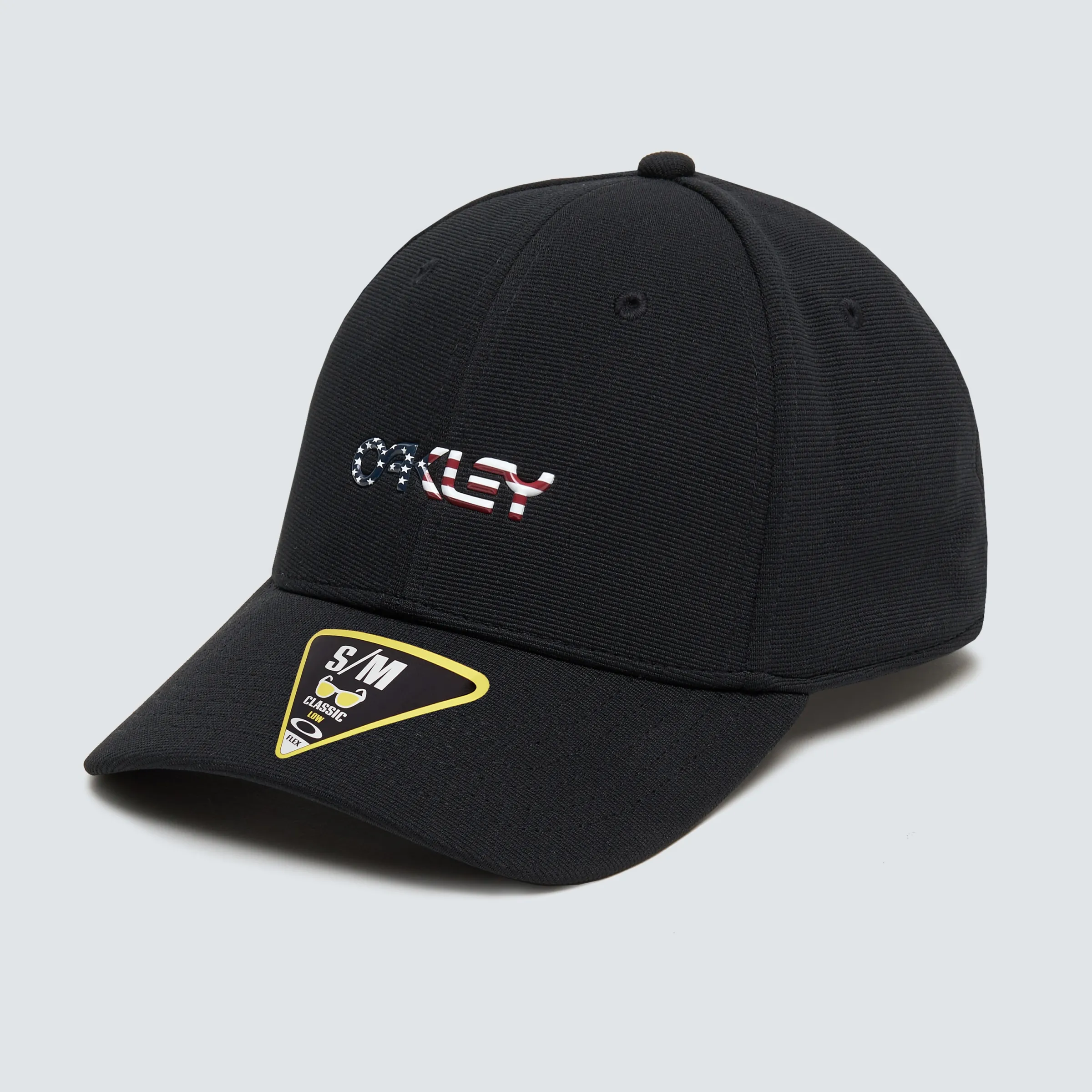 Oakley 6 Panel Stretch Metallic Hat Black/American Flag Outlet