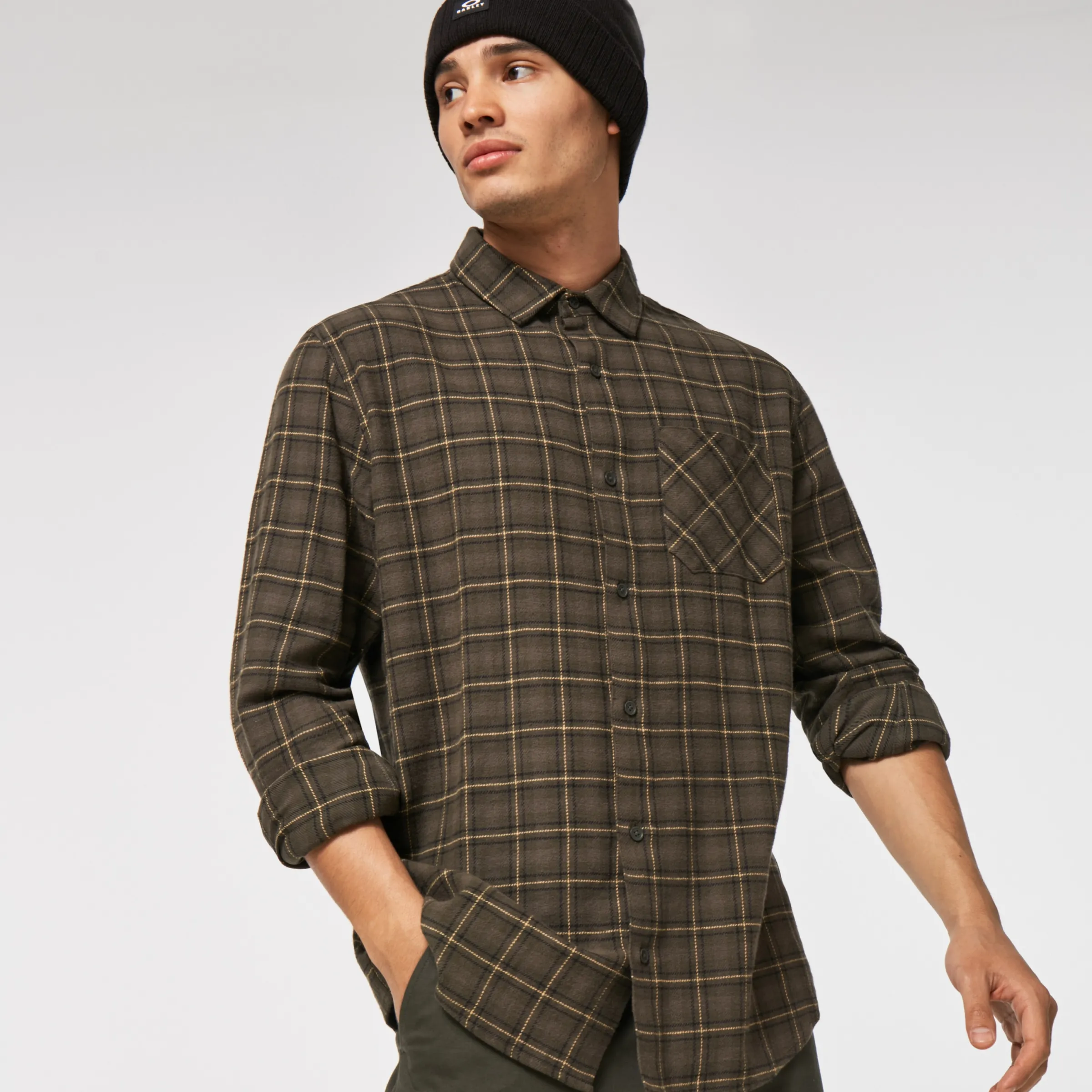 Oakley Podium Plaid Ls Flannel New Dark Brush Check Discount
