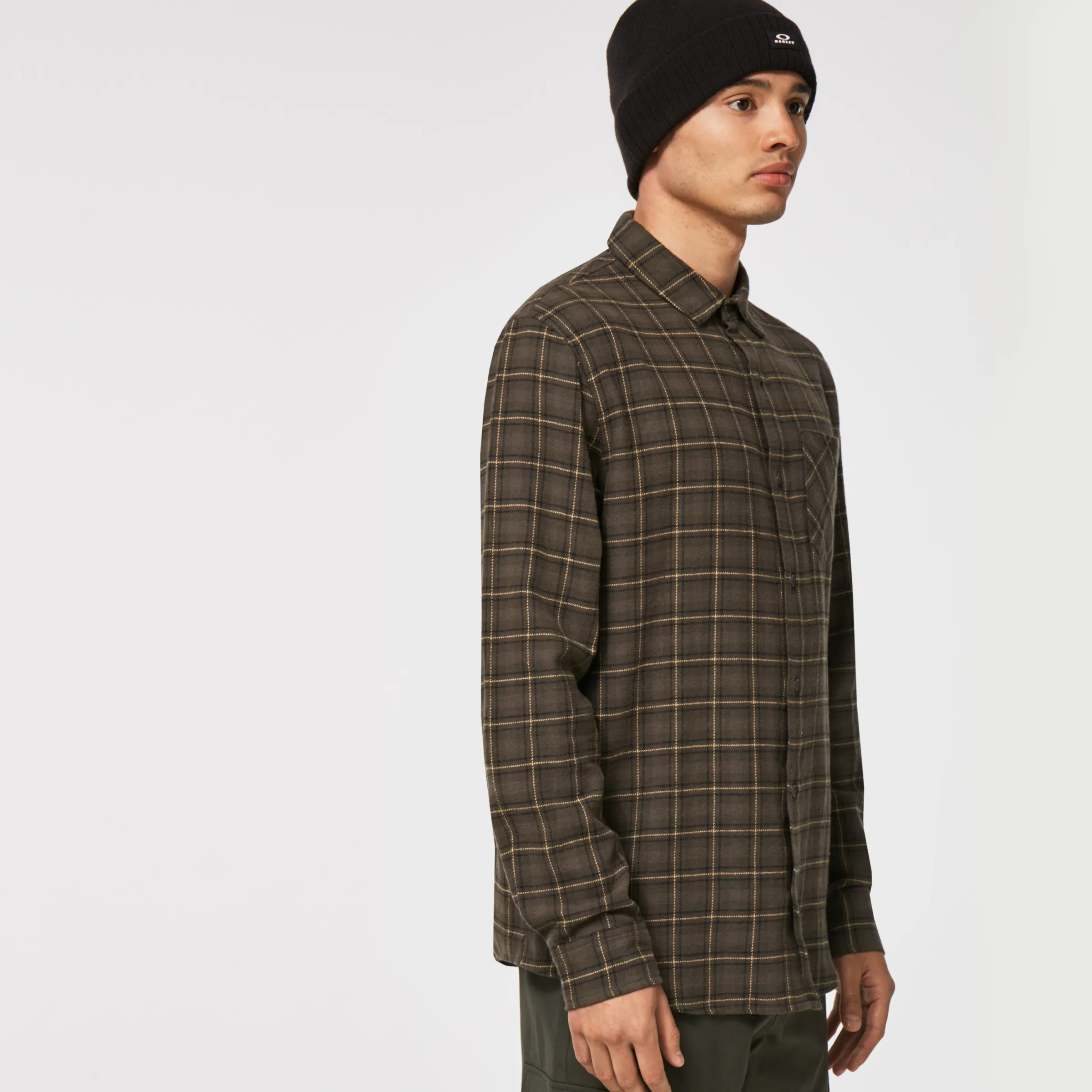Oakley Podium Plaid Ls Flannel New Dark Brush Check Discount